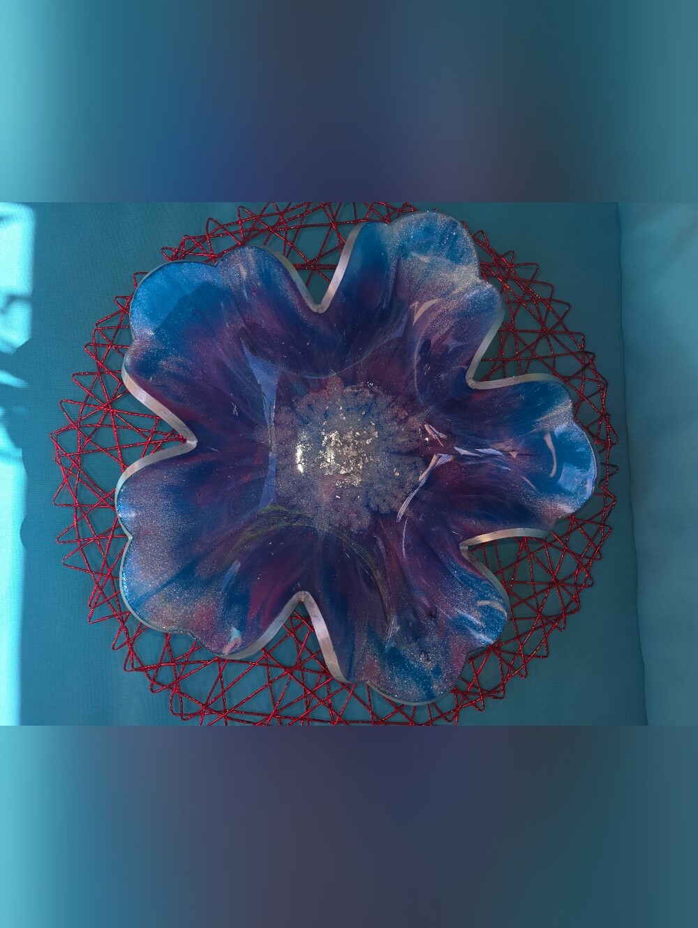 Handmade Blue Purple Resin Flower Wall Art